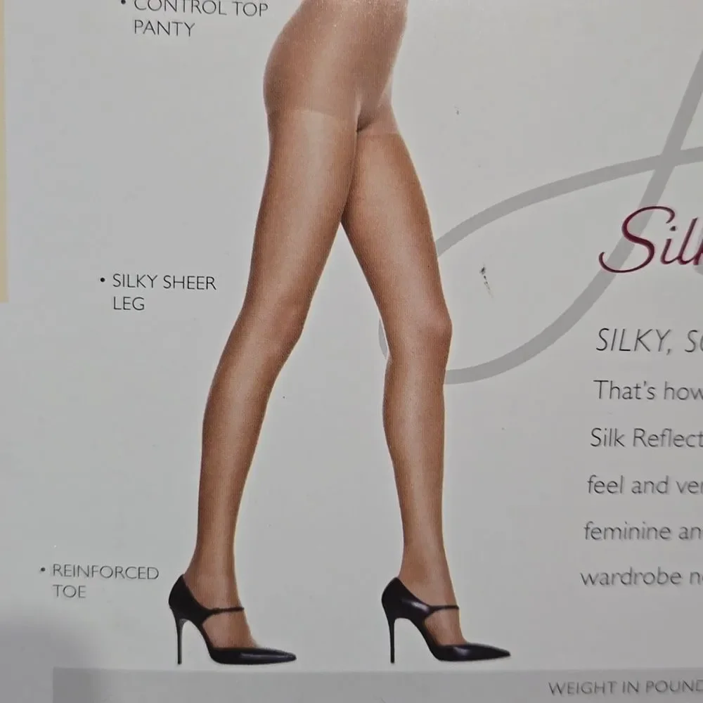 Panty Hose Silk Reflections Control Top Reinforced Toe CD Jet Black New